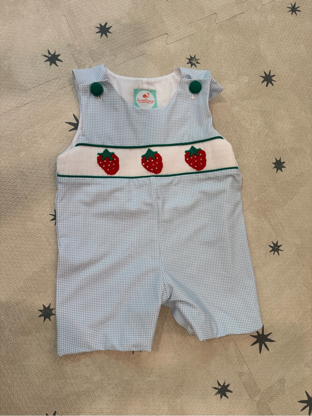 The Smocked Flamingo Baby Strawberry Jon Jon Romper 12 Month